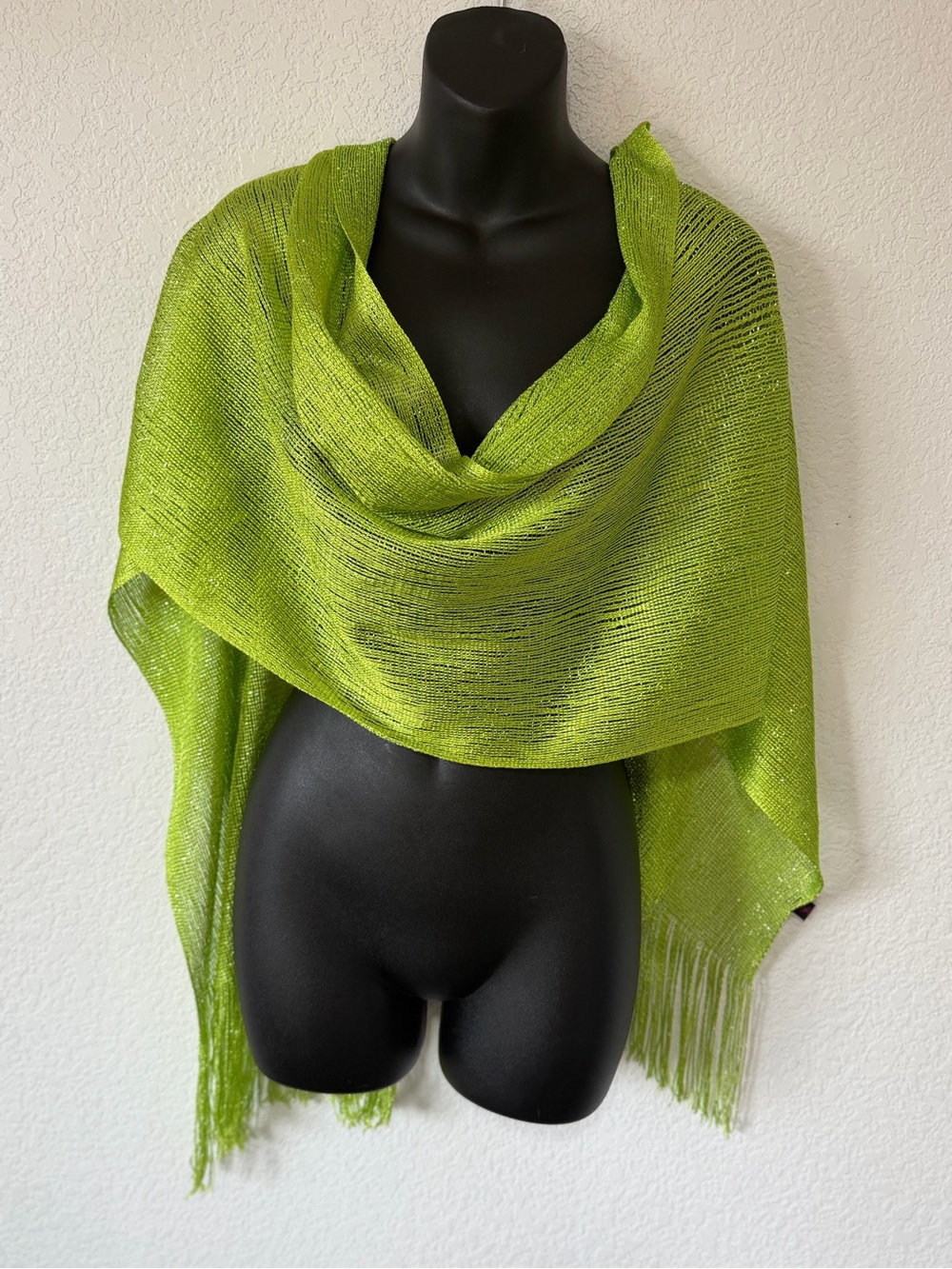 Y2K Green Metallic Shimmer Fringe Scarf 🥑✨